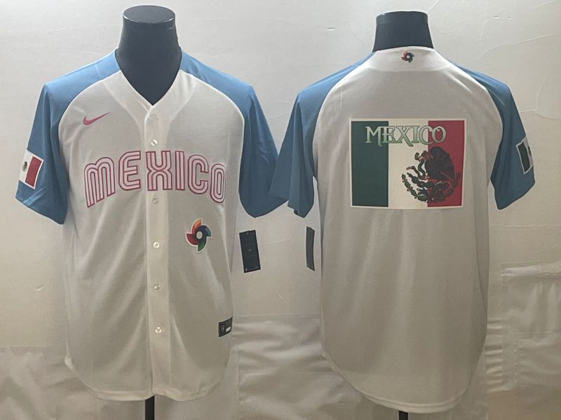 Men 2023 World Cub Mexico Blank White blue Nike MLB Jersey18->more jerseys->MLB Jersey